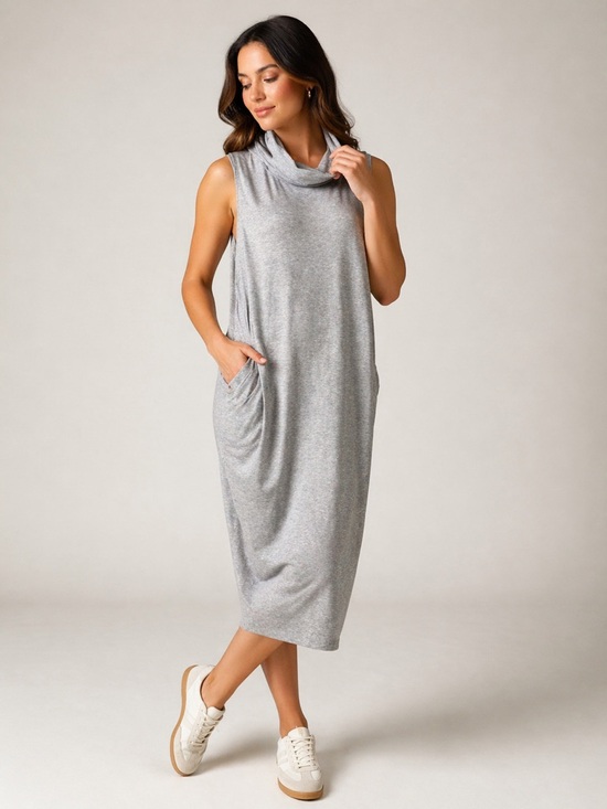 Eileen Fisher Dresses & Skirts - Eileen Fisher Tencel Lyocell Knit Jumper Dress Cowl Neck Sleeveless Lagenlook